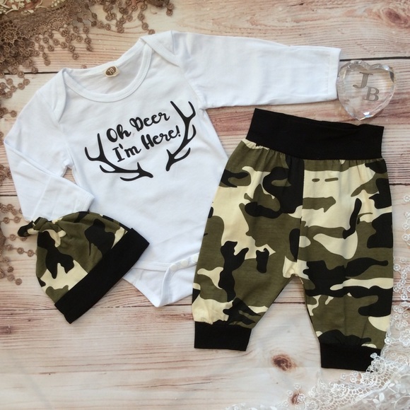 Boutique Baby Boy OH DEER I’M HERE 3pc Outfit - Picture 1 of 4